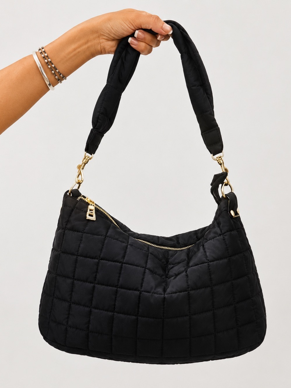 Bentley Braided Puffer Shoulder Bag in Black